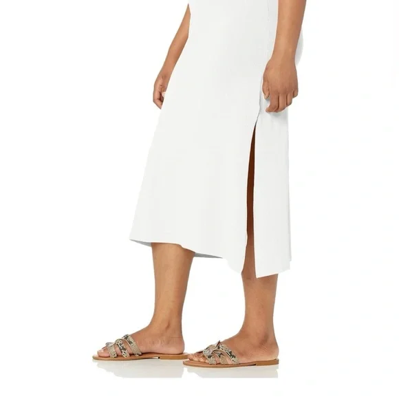 The Drop | Women’s Whisper White Gabriela High Neck A-line Side-Slit Maxi Dress - Picture 8 of 9